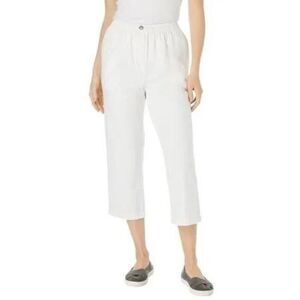 NWT size 30WP Woman Within white elastic waist cotton capris.